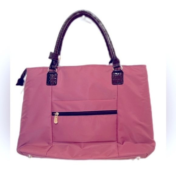 Samantha Brown Nylon Carry On Bag Black Croc Embossed Leather Handles tr… - Picture 2 of 11